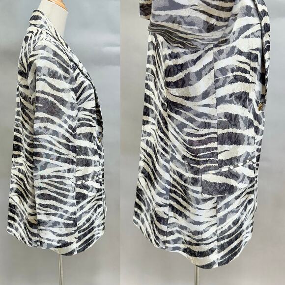 Caché Jacquard Blazer Size 10 Metallic Zebra Floral Print Longline Vintage Y2k - Picture 7 of 16